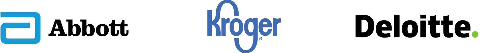 Company logos for Abbott, Kroger, and Deloitte